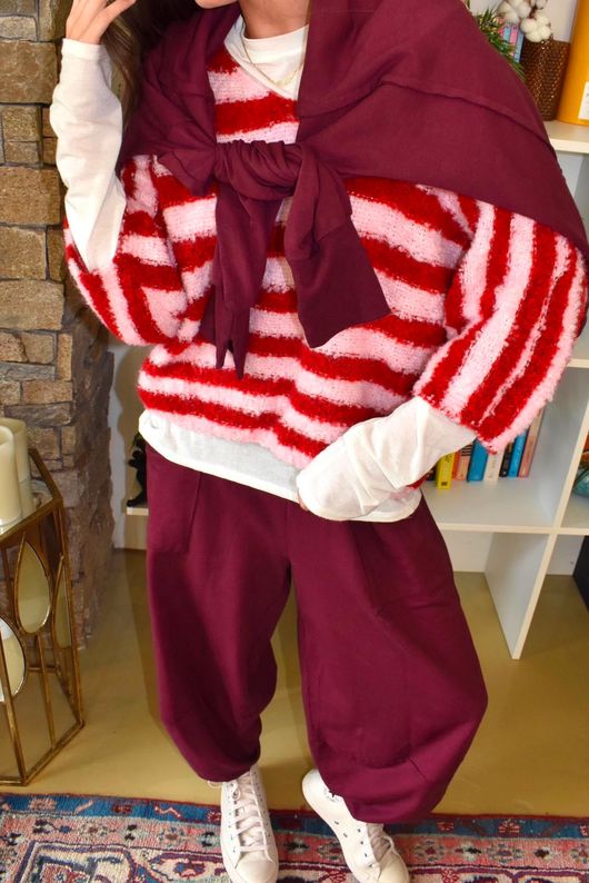 Stripe Boucle Slouch Knit Morello & Rose